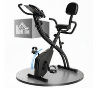 HOMCOM 3-in-1 Folding Exercise Bike 8-Level Magnetic Resistance | Foldable Stationary Bike, Resistance Bands, Adjustable Seat, Pulse Sensor, LCD Monitor, Wheels