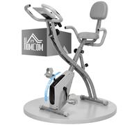 2-In-1 Grey Upright Exercise Recumbent Bike Adjustable Resistance Stationary Fitness Home Gym Foldable w/ Armrests LCD Monitor Cycling Wheels - HOMCOM