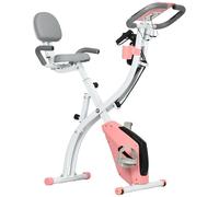 HOMCOM 3-in-1 Folding Exercise Bike, Foldable Stationary Bike with 8-Level Adjustable Magnetic Resistance, Arm Resistance Band, Pulse Sensor and LCD Monitor, Pink