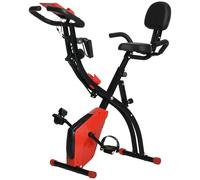 HOMCOM 3-in-1 Folding Exercise Bike, Foldable Stationary Bike with 8-Level Adjustable Magnetic Resistance, Arm Resistance Band, Pulse Sensor and LCD Monitor, Red