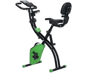 HOMCOM 3-in-1 Folding Exercise Bike, Foldable Stationary Bike with 8-Level Adjustable Magnetic Resistance, Resistance Bands, Adjustable Seat, Pulse Sensor, LCD Monitor and Wheels, Green