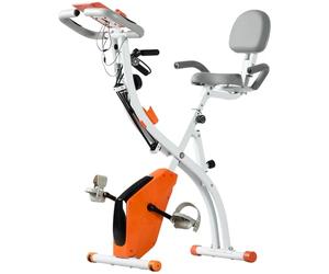 HOMCOM 3-in-1 Folding Exercise Bike, Foldable Stationary Bike with 8-Level Adjustable Magnetic Resistance, Resistance Bands, Adjustable Seat, Pulse Sensor, LCD Monitor and Wheels, Orange