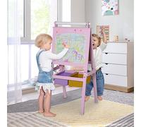 HOMCOM 3 In 1 Kid's Wooden Art Easel with Dual-Sides & Storage Baskets, Pink HOMCOM Pink