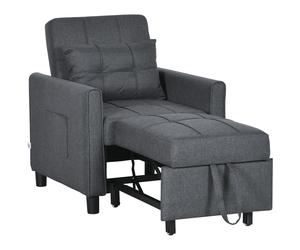 HOMCOM 3-In-1 Linen-Look Single Chair Bed with 11cm Thick Adjustable Back Fold Out Chair Bed with Eucalyptus Wood Sofa Frame - Grey Aosom UK