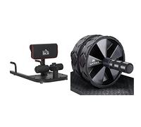 HOMCOM 3-in-1 Padded Push Up Sit Up Deep Sissy Squat Machine Home Gym Work Out Leg Fitness Equipment, Black & Amonax Convertible Ab Wheel Roller with Large Knee Mat for Core Abs Rollout Exercise.