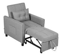 HOMCOM Single Chair Bed, Pull Out Sleeper Chair, Light Grey, Grey