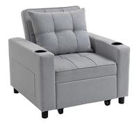 HOMCOM 3-in-1 Single Sofa Bed, Convertible Sleeper Chair Bed - Light Grey