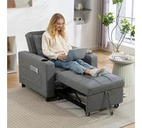 HOMCOM 3-in-1 Sofa Bed, Convertible Sleeper Chair with Adjustable Backrest - Plastic - Dark grey - Linen-look polyester