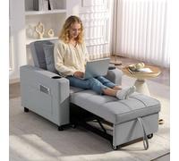 Homcom 3-In-1 Sofa Bed, Convertible Sleeper Chair With Adjustable Backrest In Light Grey Light Grey 1 Seater