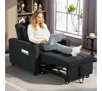 HOMCOM 3-in-1 Sofa Bed, Convertible Sleeper Chair with Adjustable Backrest - Plastic - Black - Linen-look fabric