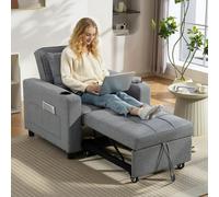 HOMCOM 3-in-1 Sofa Bed, Convertible Sleeper Chair with Adjustable Backrest in Dark Grey | Size: 1 Seater HOMCOM Dark Grey 1 Seater