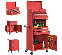 HOMCOM 3-in-1 Tool Cabinet with Wheels, Rolling Tool Chest with 6 Drawers
