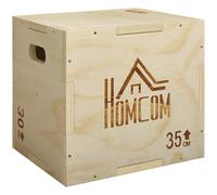 HOMCOM 3-in-1 Wooden Plyo Box, Plyometric Jump Box with Handle Openings for Home Gym, 12" x 14" x 16", Natural