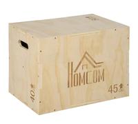 HOMCOM 3-in-1 Wooden Plyo Box with Handle Openings 16" x 20" x 24" Natural | Plyometric Jump Box, for Home Gym, Workout Training