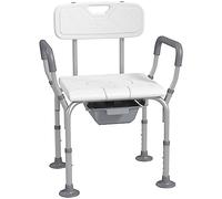 HOMCOM 3 in1 Height Adjustable Shower Chair with Arms and Back, Non-Slip Shower Stool, Bedside Commode with Detachable Bucket for Elderly, Seniors, Disabled, White