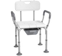 HOMCOM 3 in1 Height Adjustable Shower Chair with Arms and Back White | Non-Slip Shower Stool, Bedside Commode with Detachable Bucket, Commode Toilet Chair, Elderly, Seniors, Disabled