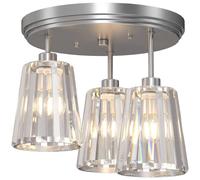 HOMCOM 3-Light Crystal Glass Ceiling Light, 40W, 3 E27 Sockets, Dual Mounting, Bulb Not Included, Silver