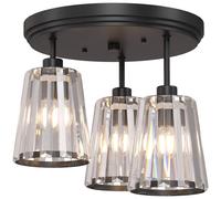 HOMCOM 3-Light Crystal Glass Ceiling Light, Triple Head with Dual Mounting, Modern Ceiling Lamp for Living Room, Black