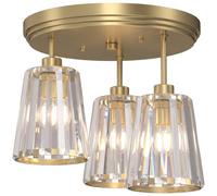 HOMCOM 3-Light Crystal Glass Ceiling Light, Triple Head with Dual Mounting, Modern Ceiling Lamp for Living Room, Gold Tone