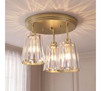 HOMCOM 3-Light Crystal Glass Ceiling Light, Bulb Not Included, Gold Tone | 40W, Triple Head with Dual Mounting, 3 E27 Sockets, Modern Ceiling Lamp for Living Room, Bedroom, Hallway