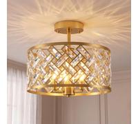 HOMCOM 3-Light Crystal Glass Ceiling Light, Modern Ceiling Lamp, Gold Tone | 3 E14 Sockets for Living Room, Bedroom, Hallway, Bulb Not Included