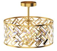 HOMCOM 3-Light Crystal Glass Ceiling Light, Modern Ceiling Lamp w/ 3 E14 Sockets for Living Room, Bulb Not Included, Gold Tone