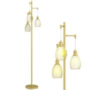 HOMCOM 3-Light Floor Lamp, 170cm Industrial Dimmable Standing Lamp with Steel Wire Cage Lampshades for Living Room, Bedroom, Dining Room, Study, Bulb