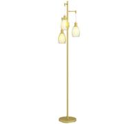 Homcom Industrial 3-Light Floor Lamp Dimmable Standing Lamp, Gold