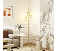 HOMCOM 3-Light Floor Lamp, 170cm Industrial Dimmable Standing Lamp with Steel Wire Cage Lampshades for Living Room, Bedroom, Dining Room, Study, Bulb Not Included, Gold Tone