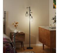 HOMCOM 3-Light LED Floor Lamp, 170cm Industrial Dimmable Standing Lamp with Steel Wire Cage Lampshades, 2700K for Living Room, Bedroom, Dining Room, Study, Black Black