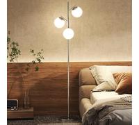 HOMCOM 3-Light Tree Floor Lamps for Living Room, Modern Standing Lamp for Bedroom with Globe Lampshade, Steel Base, Bulb not Included, Silver Tone