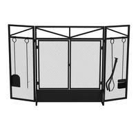 Outsunny 3 Panel Folding Fire Guard Screen with Fireplace Tool Sets & Front Door