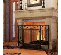 HOMCOM 3 Panel Folding Fire Guard Screen with Fireplace Tool Sets and Front Doors, Freestanding Fire Screen Spark Guard with Feet for Open Fire, Log Burner, Fireplace, 122 x77 cm, Black
