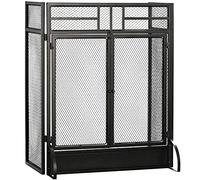 HOMCOM 3-Panel Folding Fireplace Screen Door, Metal Mesh Fireguard, Black