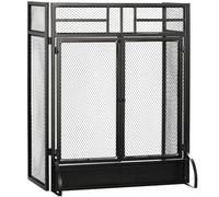 HOMCOM 3-Panel Folding Freestanding Fireplace Screen with Door Metal Mesh, Black
