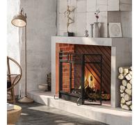 HOMCOM 3 Panel Folding Freestanding Fireplace Screen with Door Metal Mesh in Black HOMCOM Black
