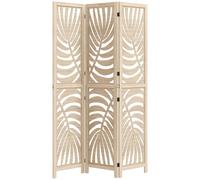 HOMCOM 3 Panel Room Divider Room Screen Folding Natural Wood Finish | Detachable, Portable Privacy Screens, Freestanding Partition Wall Dividers, Palm Leaf Design, Home Office, Bedroom