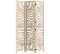 HOMCOM 3 Panel Room Divider, Detachable Portable Folding Privacy Screens, Freestanding Partition Wall Dividers with Palm Leaf Design for Home Office, Bedroom, Natural Wood Finish