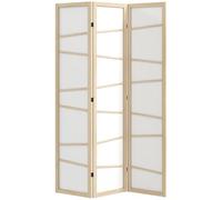 HOMCOM 3 Panel Room Divider, Folding Privacy Screen with Solid Wood Frame, Freestanding Wall Partition Separator for Bedroom, Natural Wood Finish