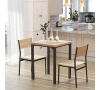 3 Pcs Compact Dining Table 2 Chairs Set Wooden Metal Legs Kitchen HOMCOM Light Brown One Size