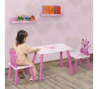 HOMCOM 3 Pcs Kids Princess & Crown Chair Table Set Home Furniture 2-4 Years Pink