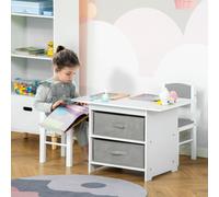 3 Piece Kids Table and Chairs Set w/ Storage Drawers, White