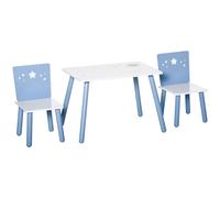 HOMCOM 3 Pcs Kids Table & Chairs Set w/ Wood Legs Safe Corners Cute Stars Seating Mini Furniture Home Playroom Bedroom Dining Room Blue Blue, White