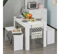 Homcom 3 Pcs Modern Dining Table Set Table 2 Bench Seats Compact In White White