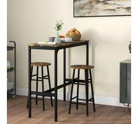 HOMCOM 3 Piece Bar Set, Industrial Kitchen and Chair Set Rustic Brown - 3 - MDF, steel - Rustic brown, black