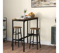 HOMCOM 3 Piece Bar Set, Industrial Kitchen and Chair Set Rustic Brown