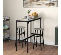 HOMCOM 3 Piece Bar Set, Industrial Kitchen and Chair Set Grey - Grey