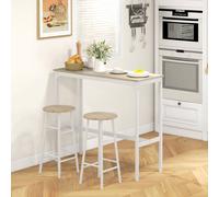 HOMCOM 3 Piece Bar Set, Industrial Kitchen & Chair Set Oak in White HOMCOM White