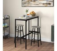 HOMCOM 3 Piece Bar Table Set with 2 Stools, Industrial Bar Table and Stool Set, Dining Table and Chair Set for Small Space, Grey