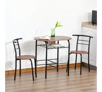 HomCom 3-Piece Industrial Bar Table Set – 2 Stools with Storage Shelf, Brown